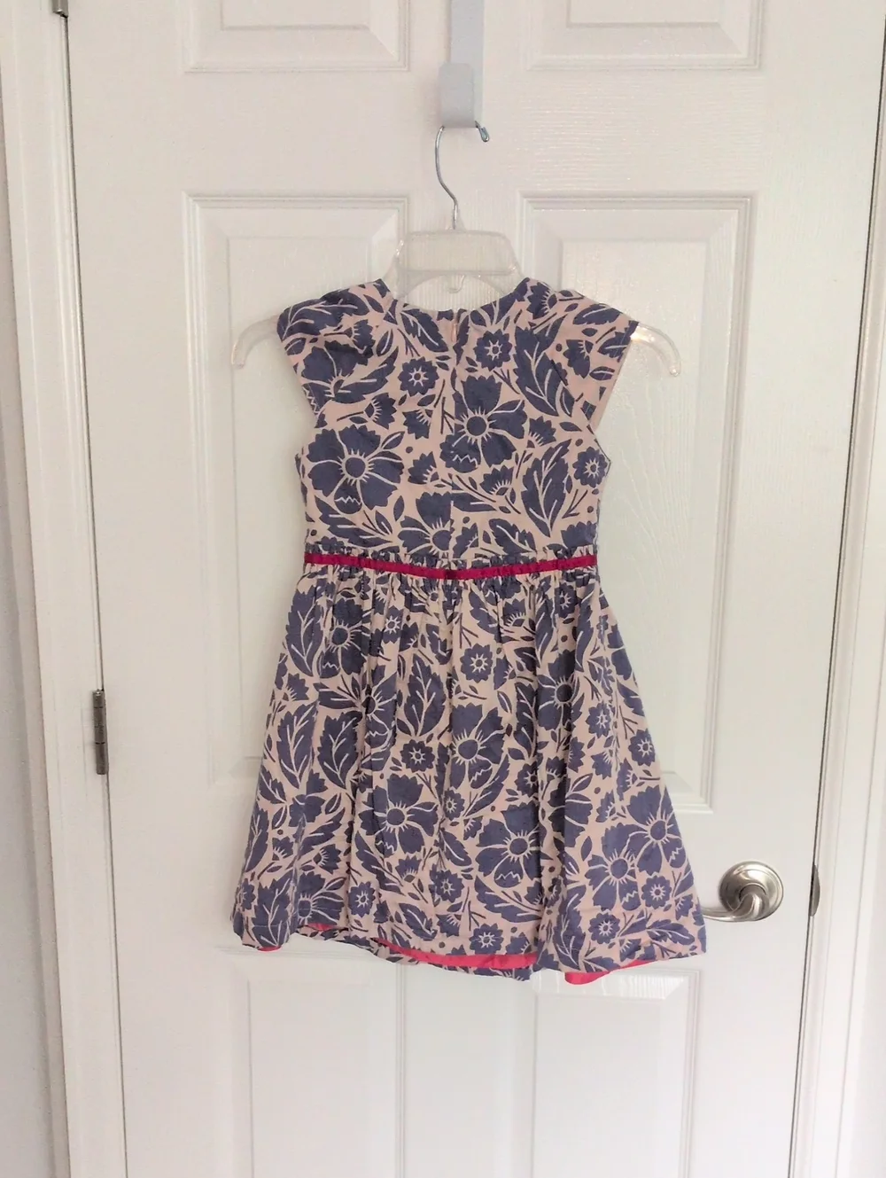 Mini Boden Blue & Pink Floral Cap Sleeve Dress - 7/8